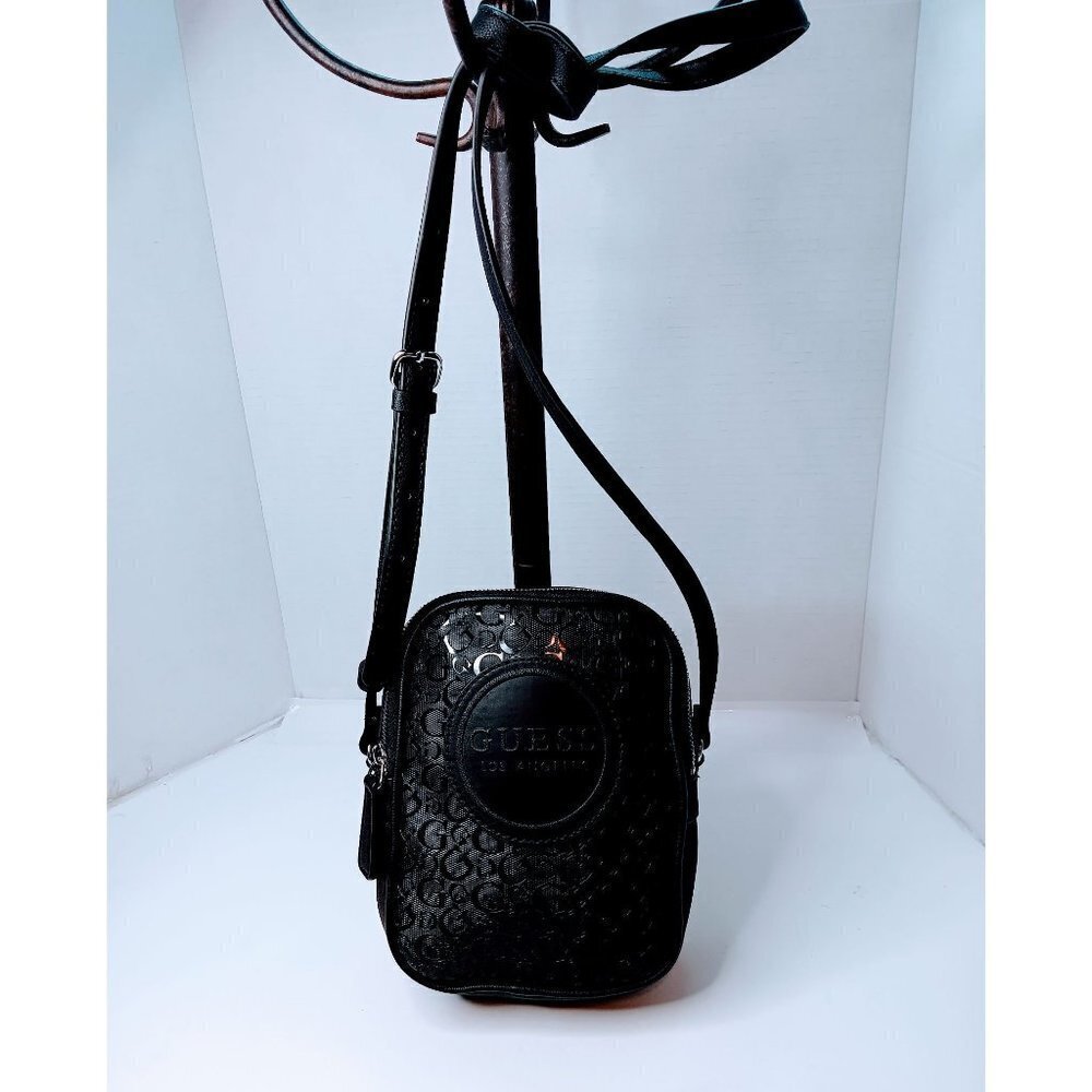 Guess Shiny Black Rectangular Crossbody Bag